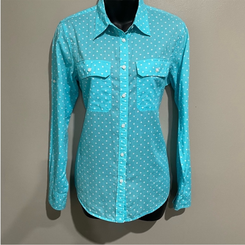 Ralph Lauren Aqua Polka Dot Button Down Shirt
